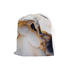 Marble Stone Abstract Gold White Color Colorful Drawstring Pouch (large) by Pakemis