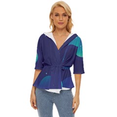 Abstract Blue Texture Space Lightweight Drawstring Hooded Top by Ravend