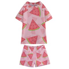 Background Watermelon Pattern Fruit Food Sweet Kids  Swim Tee And Shorts Set by Jancukart