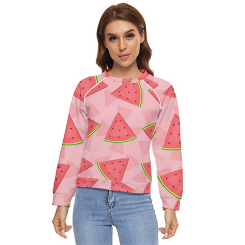 Background Watermelon Pattern Fruit Food Sweet Women s Long Sleeve Raglan Tee by Jancukart