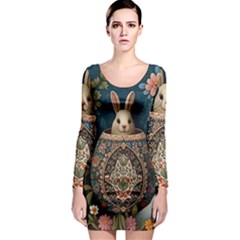 Easter Bunny Rabbit Flowers Easter Happy Easter Long Sleeve Bodycon Dress by Jancukart