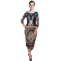 Easter Bunny Rabbit Flowers Easter Happy Easter Quarter Sleeve Midi Velour Bodycon Dress View1