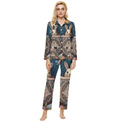 Easter Bunny Rabbit Flowers Easter Happy Easter Womens  Long Sleeve Velvet Pocket Pajamas Set by Jancukart
