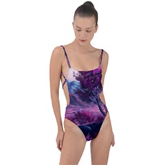 Landscape Landscape Painting Purple Purple Trees Tie Strap One Piece Swimsuit by Jancukart