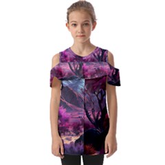 Landscape Landscape Painting Purple Purple Trees Fold Over Open Sleeve Top by Jancukart