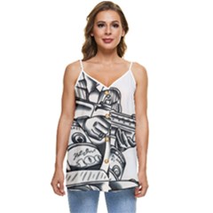Scarface Movie Traditional Tattoo Casual Spaghetti Strap Chiffon Top by tradlinestyle