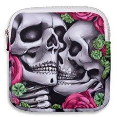 Black Skulls Red Roses Mini Square Pouch by GardenOfOphir