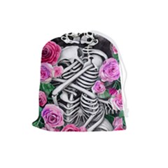 Floral Skeletons Drawstring Pouch (large) by GardenOfOphir