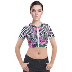 Floral Skeletons Short Sleeve Cropped Jacket by GardenOfOphir