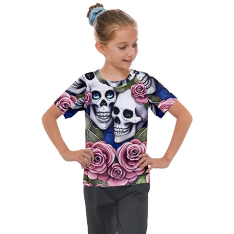 Skulls And Flowers Kids  Mesh Piece Tee by GardenOfOphir