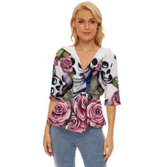 Skulls And Flowers Lightweight Drawstring Hooded Top by GardenOfOphir