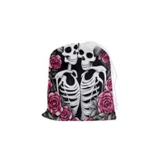 Black And White Rose Sugar Skull Drawstring Pouch (small) by GardenOfOphir