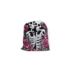 Black And White Rose Sugar Skull Drawstring Pouch (xs) by GardenOfOphir