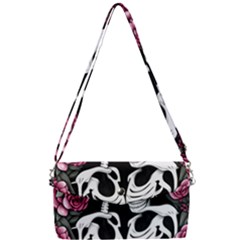 Black And White Rose Sugar Skull Removable Strap Clutch Bag by GardenOfOphir