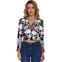 black and white rose sugar skull Long Sleeve V-Neck Top View1