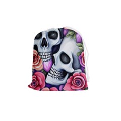 Floral Skeletons Drawstring Pouch (medium) by GardenOfOphir