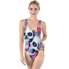 Floral Skeletons High Leg Strappy Swimsuit by GardenOfOphir