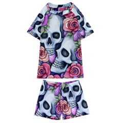 Floral Skeletons Kids  Swim Tee And Shorts Set by GardenOfOphir