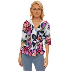 Floral Skeletons Lightweight Drawstring Hooded Top by GardenOfOphir