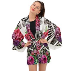 Gothic Floral Skeletons Long Sleeve Kimono by GardenOfOphir