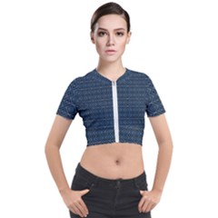 Blue Diamonds Motif Fancy Pattern Design Short Sleeve Cropped Jacket by dflcprintsclothing