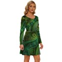 Abstract Pattern Design Art Fabric Decoration Long Sleeve Wide Neck Velour Dress View3
