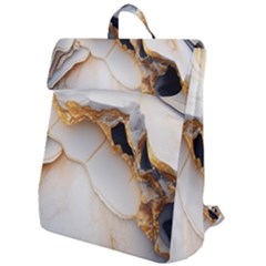 Marble Stone Abstract Gold White Flap Top Backpack by Ravend