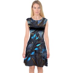 Flower Metal Flowers Sculpture Capsleeve Midi Dress by Ravend