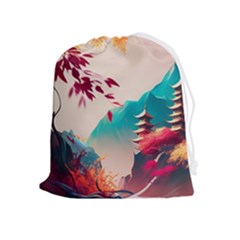 Asia Japan Pagoda Colorful Vintage Drawstring Pouch (xl) by Ravend