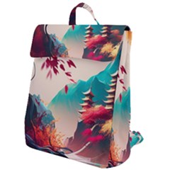 Asia Japan Pagoda Colorful Vintage Flap Top Backpack by Ravend