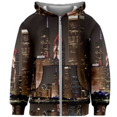 Chicago City Architecture Downtown Kids  Zipper Hoodie Without Drawstring by Ravend