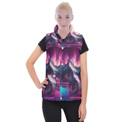 Ai Generated Mountain Ocean Lava Women s Button Up Vest by Ravend
