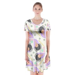 Pattern Pastel Drawing Art Short Sleeve V-neck Flare Dress by Uceng