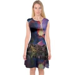 Lake Galaxy Stars Science Fiction Capsleeve Midi Dress by Uceng