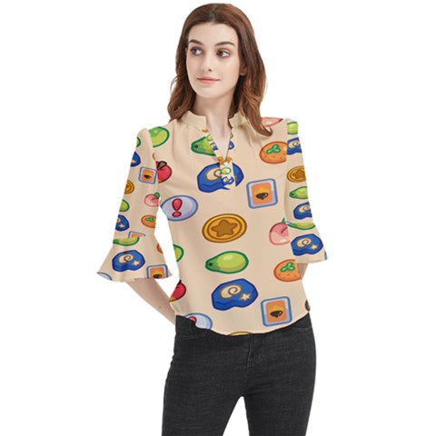 Acnh Wallpaper Loose Horn Sleeve Chiffon Blouse by artworkshop