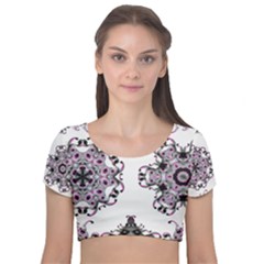 Frame Border Picture Frame Velvet Short Sleeve Crop Top  by Uceng