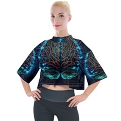 Brain Mind Technology Circuit Board Layout Patterns Mock Neck Tee by Uceng