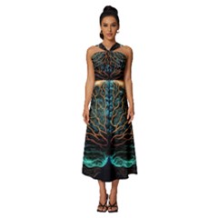Brain Mind Technology Circuit Board Layout Patterns Sleeveless Cross Front Cocktail Midi Chiffon Dress by Uceng