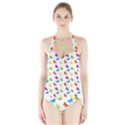 Butterfly Pattern Design Wallpaper Background Halter Swimsuit View1