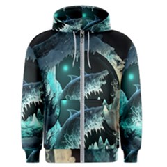 Sculpture Dinosaur Shark Frozen Winter Fantasy Men s Zipper Hoodie by Ravend