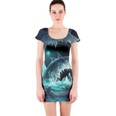 Sculpture Dinosaur Shark Frozen Winter Fantasy Short Sleeve Bodycon Dress by Ravend