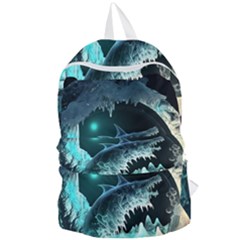 Sculpture Dinosaur Shark Frozen Winter Fantasy Foldable Lightweight Backpack by Ravend