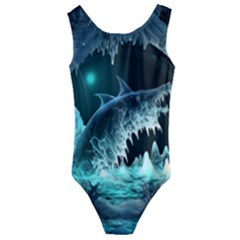 Sculpture Dinosaur Shark Frozen Winter Fantasy Kids  Cut-out Back One Piece Swimsuit by Ravend