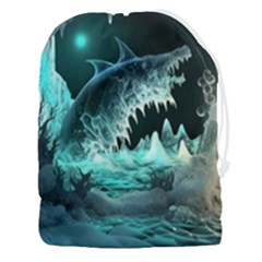Sculpture Dinosaur Shark Frozen Winter Fantasy Drawstring Pouch (3xl) by Ravend