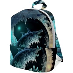 Sculpture Dinosaur Shark Frozen Winter Fantasy Zip Up Backpack by Ravend