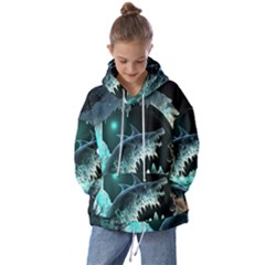 Sculpture Dinosaur Shark Frozen Winter Fantasy Kids  Oversized Hoodie by Ravend