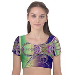 Fractal Abstract Digital Art Art Colorful Velvet Short Sleeve Crop Top  by Ravend