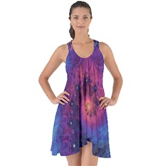 Fractal Fractals Spiral Vortex Blue Dark Art Show Some Back Chiffon Dress by Ravend