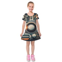 Illustrations Technology Robot Internet Processor Kids  Short Sleeve Velvet Dress by Ravend