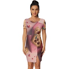 Cookies Valentine Heart Holiday Gift Love Fitted Knot Split End Bodycon Dress by danenraven